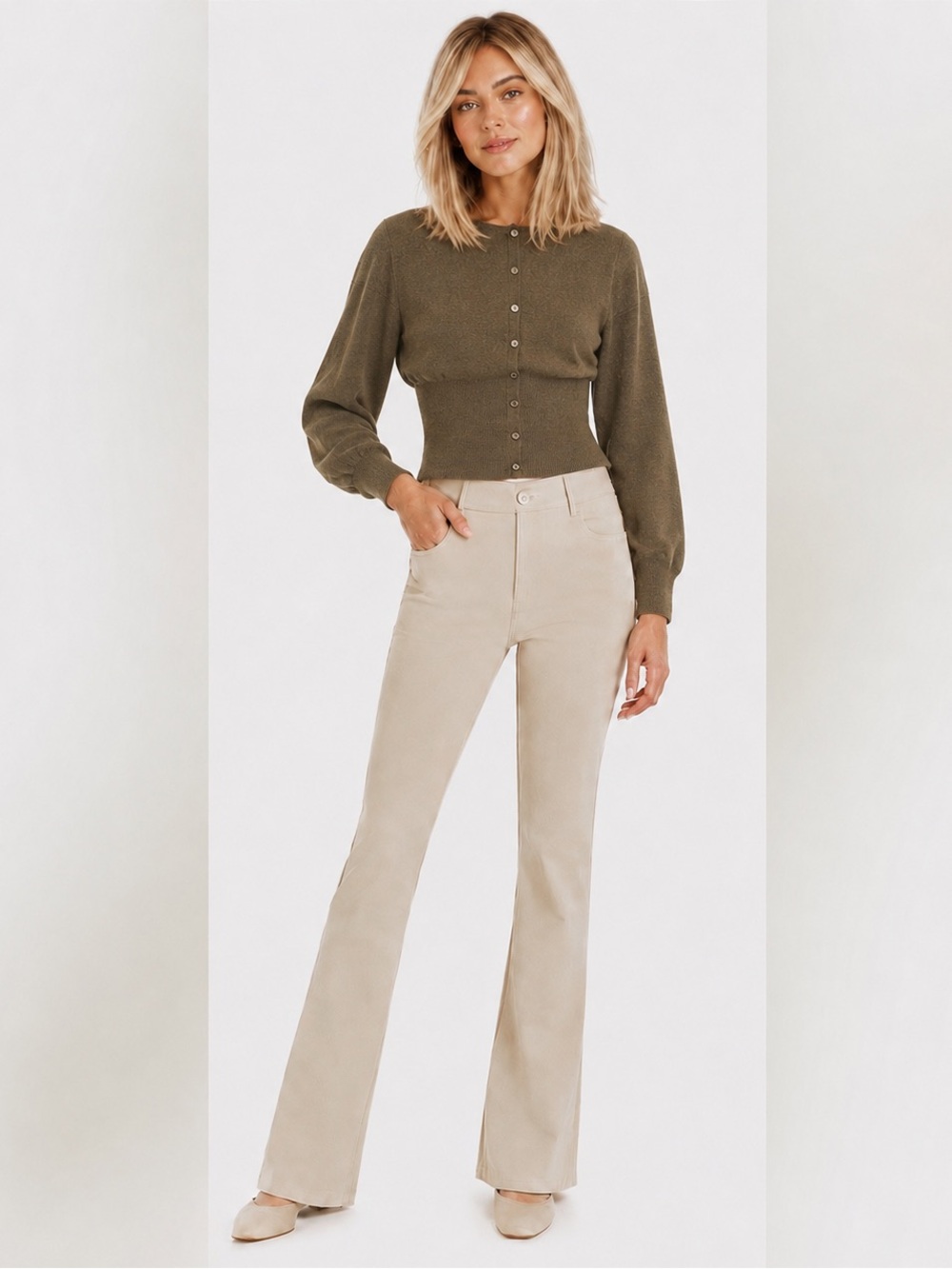 Stelle Dune Boot-Cut Dress Pants | XXS 30” Inseam | Beige Work Slacks - Picture 3 of 9